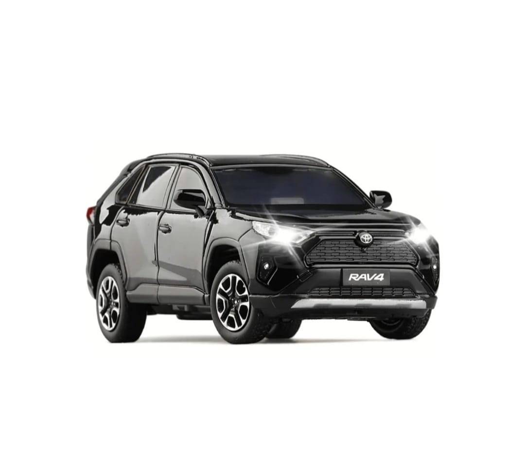 Masinuta metal mecanica, tip Toyota Rav 4, sunete, usi mobile, capota mobila, portbagaj mobil, negru, 20 cm