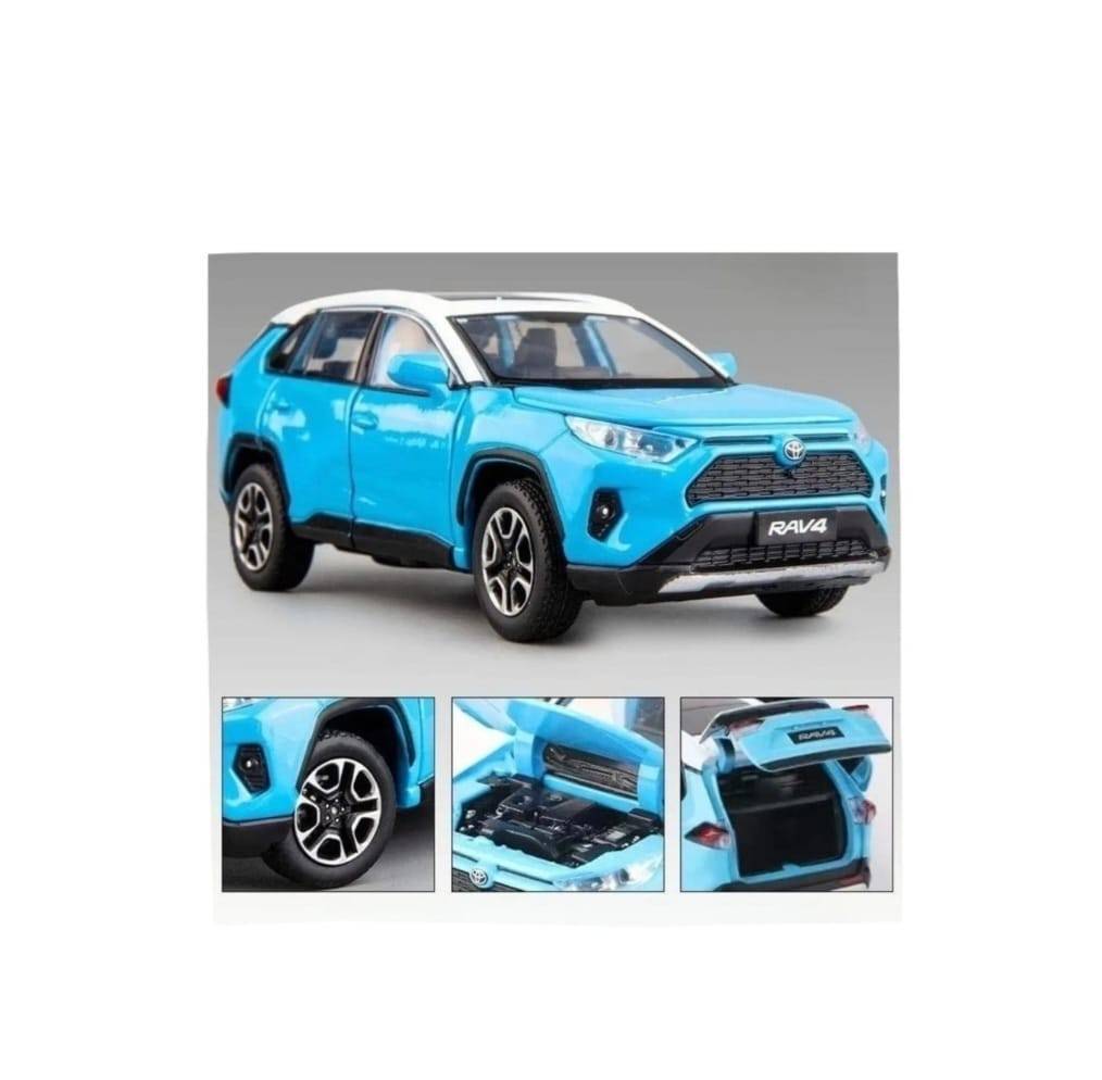 Masinuta metal mecanica, Toyota Rav 4, sunete, usi mobile, capota mobila, portbagaj mobil, albastru, 20 cm