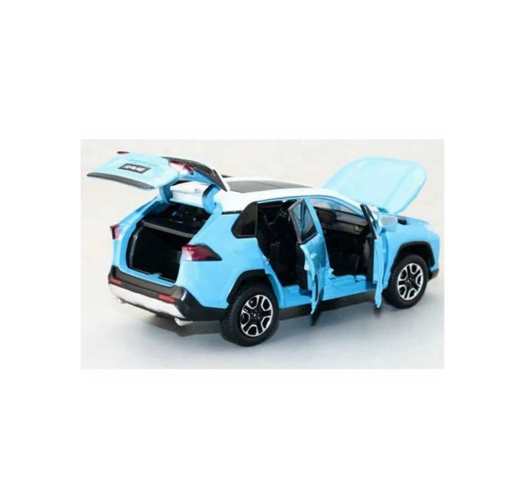 Masinuta metal mecanica, Toyota Rav 4, sunete, usi mobile, capota mobila, portbagaj mobil, albastru, 20 cm