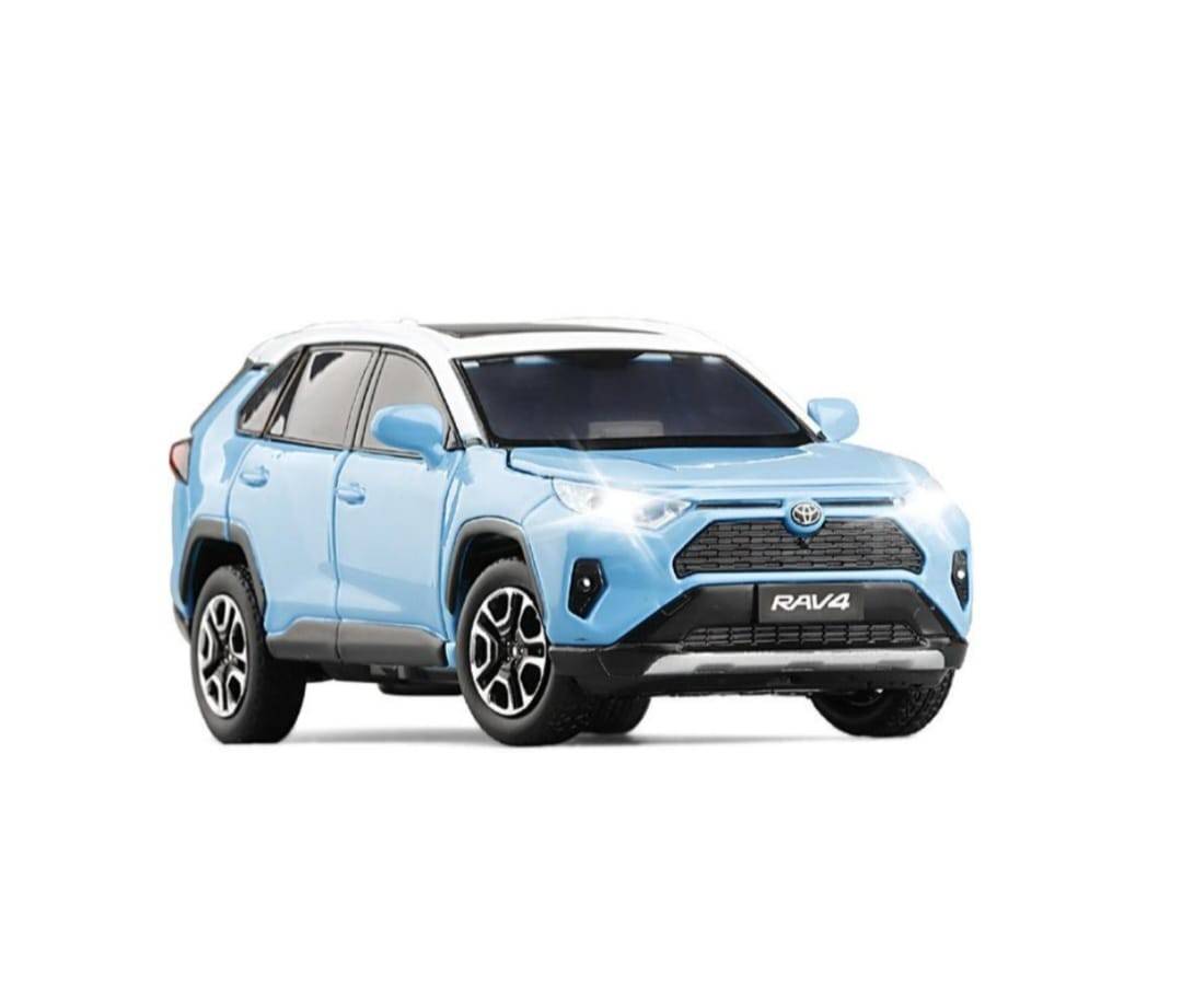 Masinuta metal mecanica, Toyota Rav 4, sunete, usi mobile, capota mobila, portbagaj mobil, albastru, 20 cm