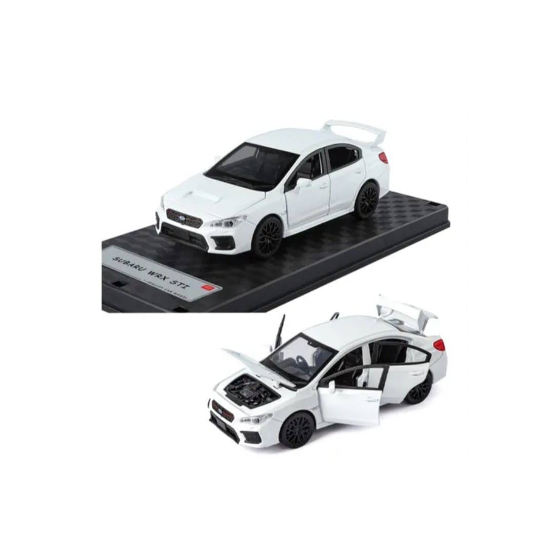 Masinuta metal, Subaru WRX STI 2020, scara 1:32, sunete, usi mobile, capota mobila, portbagaj mobil, alb, 15 cm