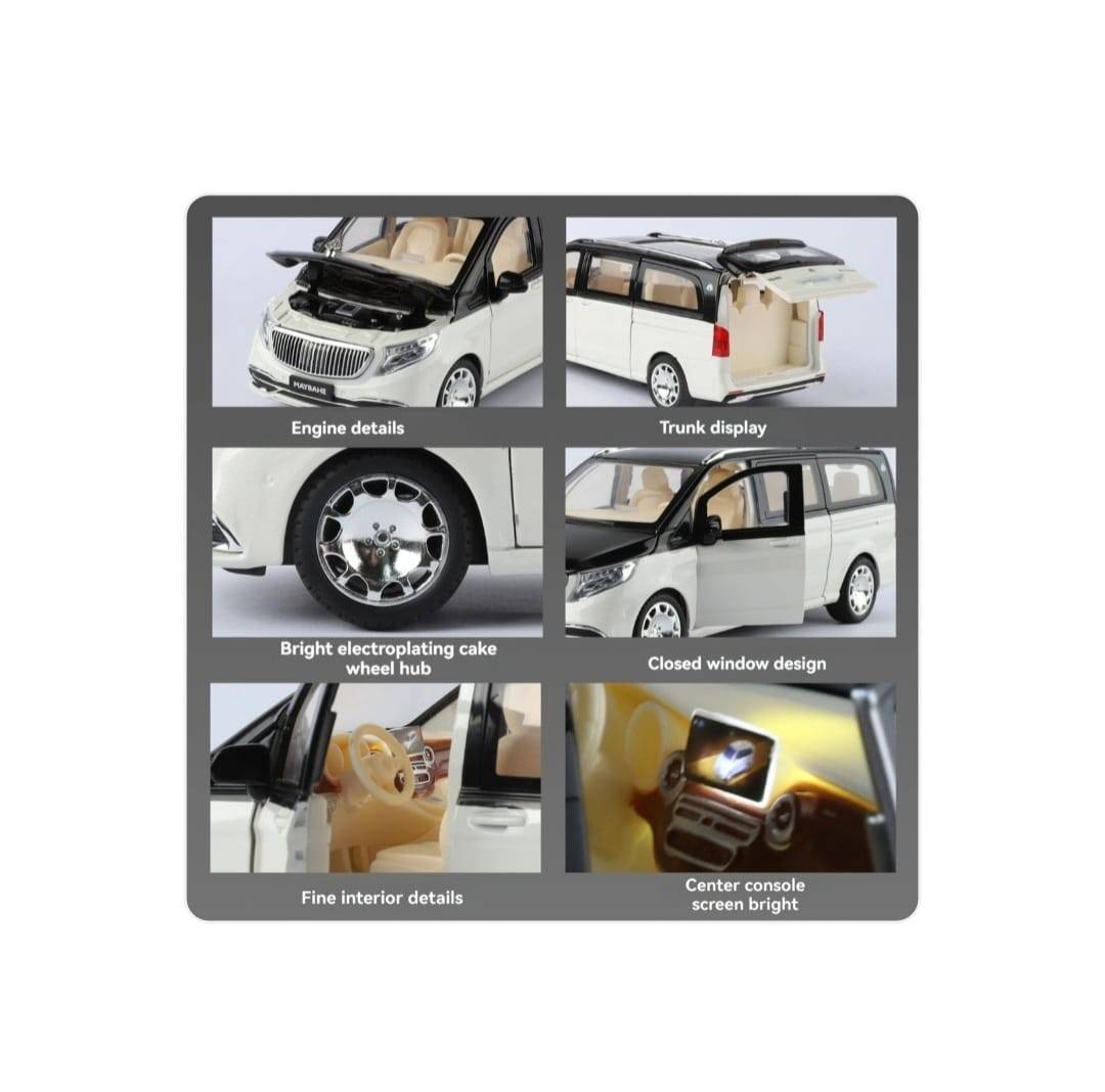 Masinuta metalica cu cheie, Mercedes Maybach Vito VS680, 1:24, usi mobile, capota mobila, portbagaj mobil, alb, 20 cm