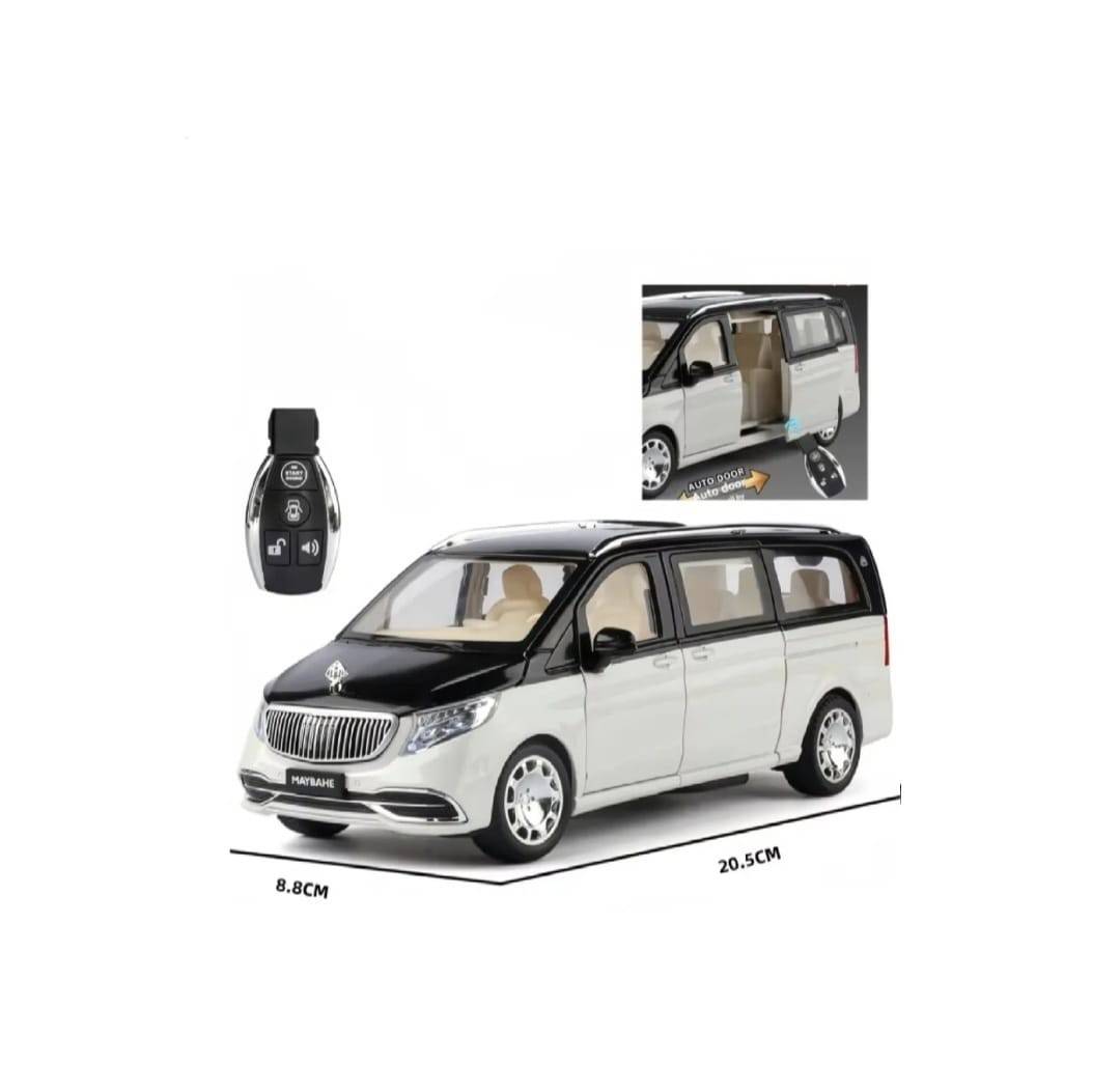 Masinuta metalica cu cheie, Mercedes Maybach Vito VS680, 1:24, usi mobile, capota mobila, portbagaj mobil, alb, 20 cm