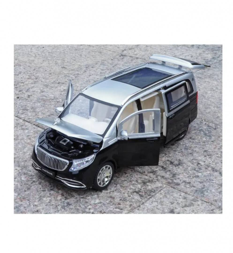 Masinuta metalica cu cheie, Mercedes Maybach Vito VS680, 1:24, usi mobile, capota mobila, portbagaj mobil, negru, 20 cm