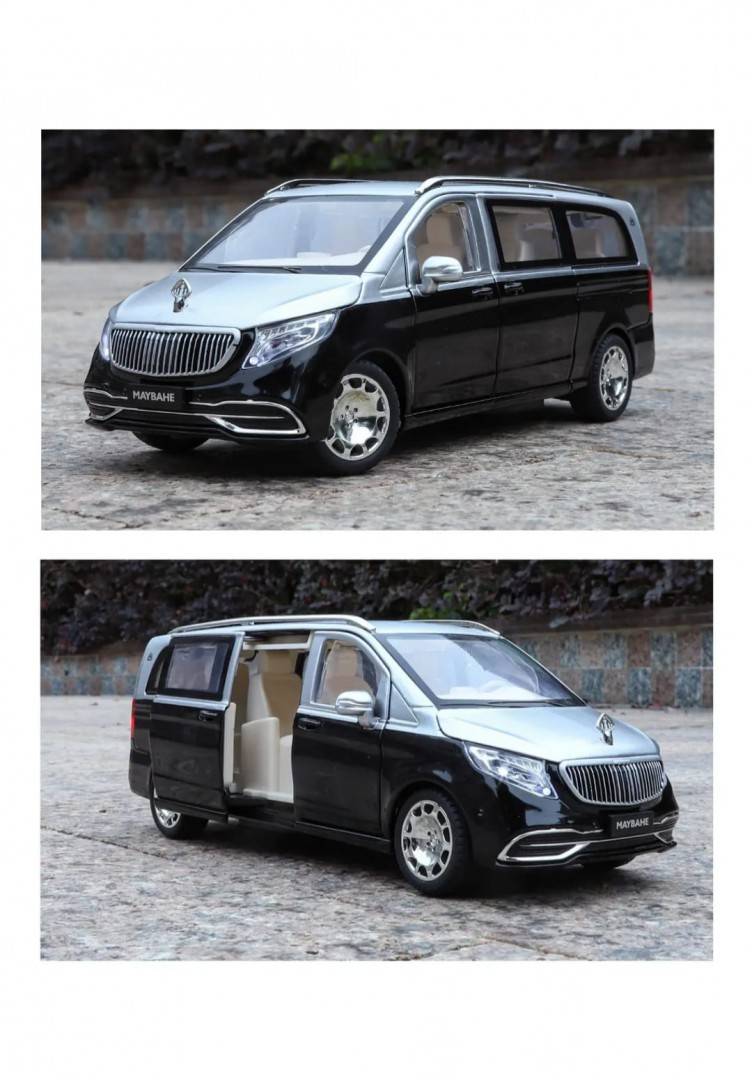 Masinuta metalica cu cheie, Mercedes Maybach Vito VS680, 1:24, usi mobile, capota mobila, portbagaj mobil, negru, 20 cm