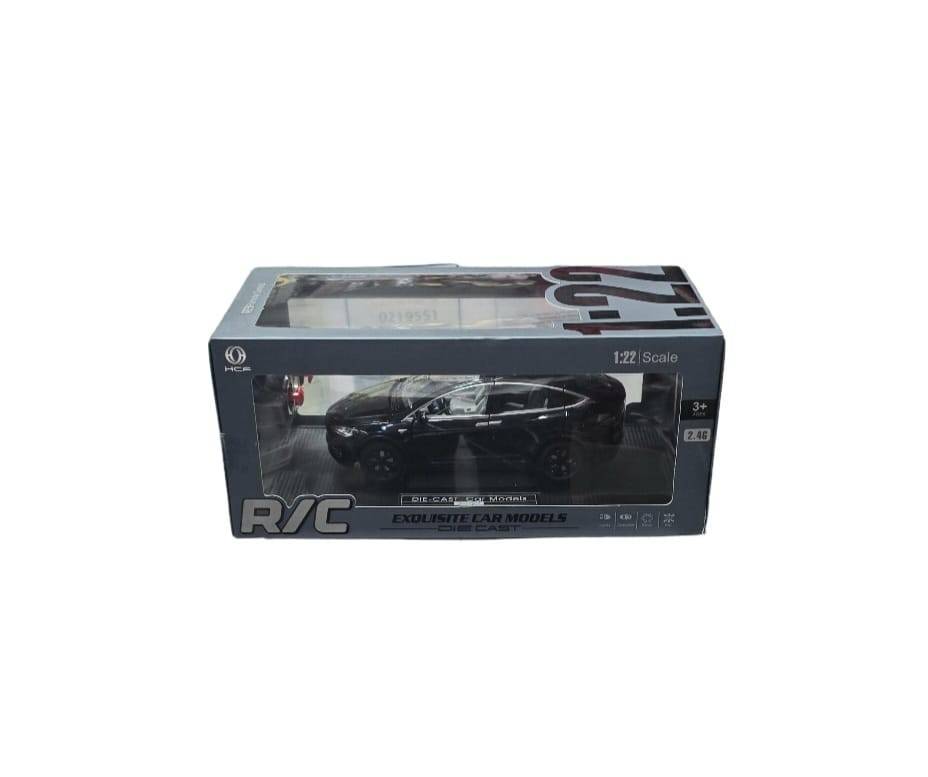 Masinuta metalica cu telecomanda, Tesla X, 1:22, usi mobile,fum, capota mobila, acumulator, negru, 20 cm