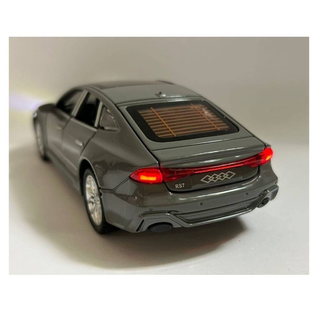  Masinuta metalica mecanica, Audi A7, lumini si sunete, usi mobile, capota mobila, portbagajul mobil, gri, 15 cm