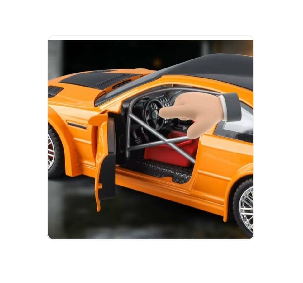 Masinuta metalica mecanica, BMW M3 GTR E46, 1:24, usi mobile, capota mobila, portbagajul mobil, portocaliu, 20 cm