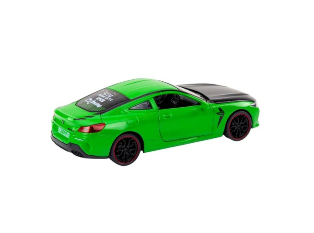 Masinuta metalica mecanica, BMW M8, scara 1:24, sunete, usi mobile, capota mobila, portbagaj mobil, verde, 22 cm ID produs: 7854