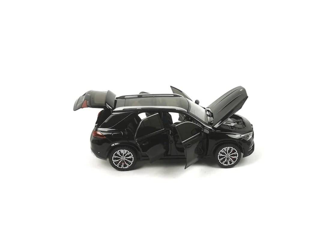 Masinuta metalica mecanica, Jeep Mercedes GLE 350, 1:24, usi mobile, capota mobila, portbagajul mobil, negru, 20 cm