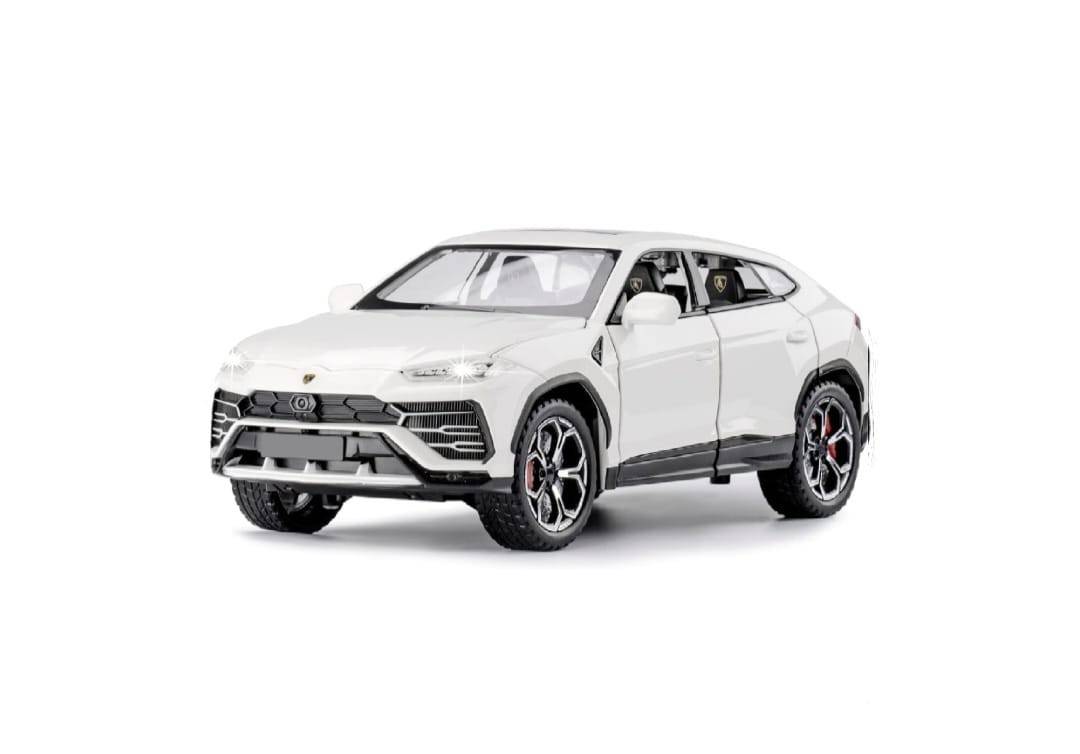 Masinuta metalica mecanica, Lamborghini Urus, efect fum, 1:24, usi mobile, capota mobila, portbagajul mobil, alb, 20 cm