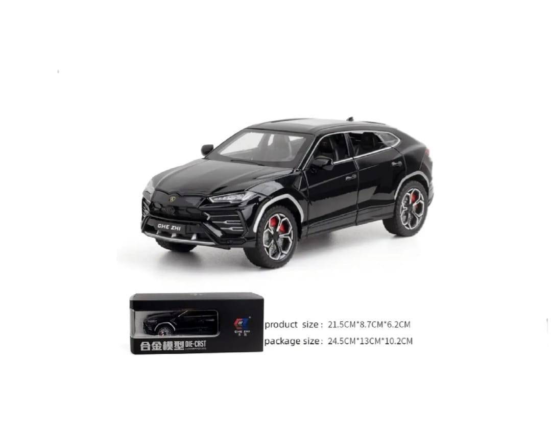 Masinuta metalica mecanica, Lamborghini Urus, efect fum, 1:24, usi mobile, capota mobila, portbagajul mobil, negru, 20 cm