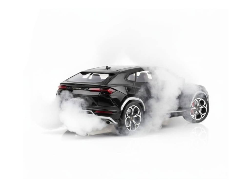 Masinuta metalica mecanica, Lamborghini Urus, efect fum, 1:24, usi mobile, capota mobila, portbagajul mobil, negru, 20 cm