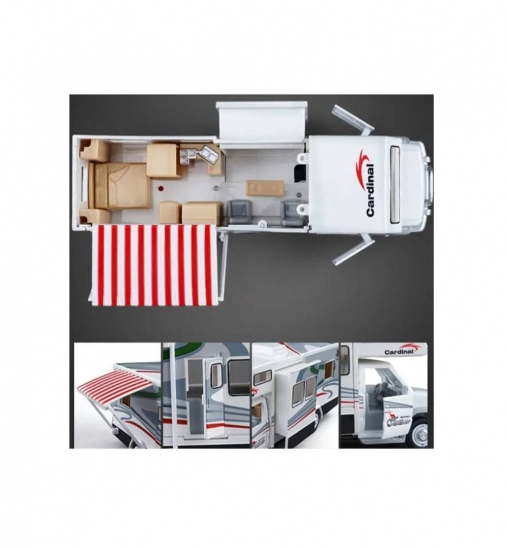 Masina mecanica, Autorulota, camper de vacanta, mobilier, sunete, lumini, usi functionale, blue, 14 cm