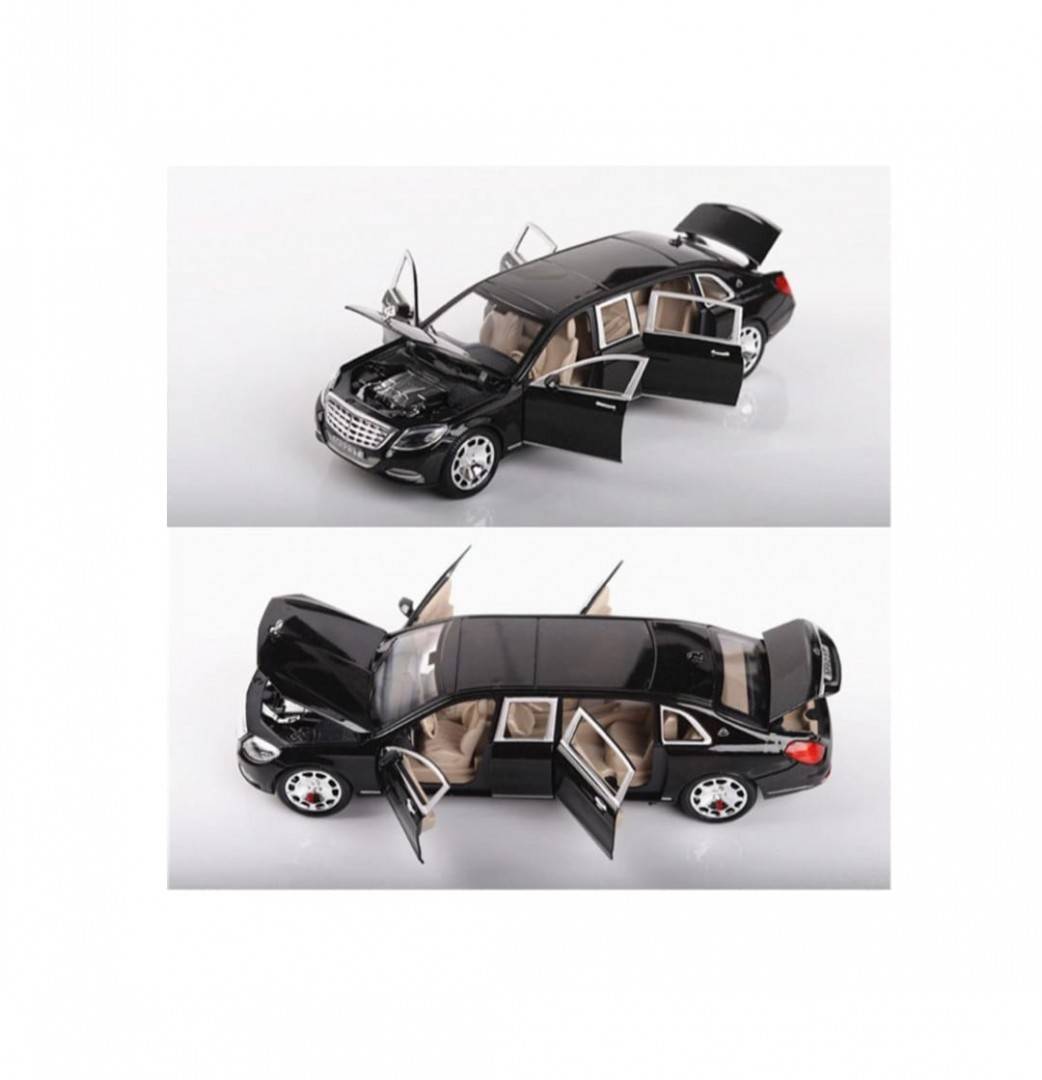Masinuta metalica Mercedes Maybach S600, 1:24, usi mobil, portbagaj mobil, capota mobila, negru, 22 cm