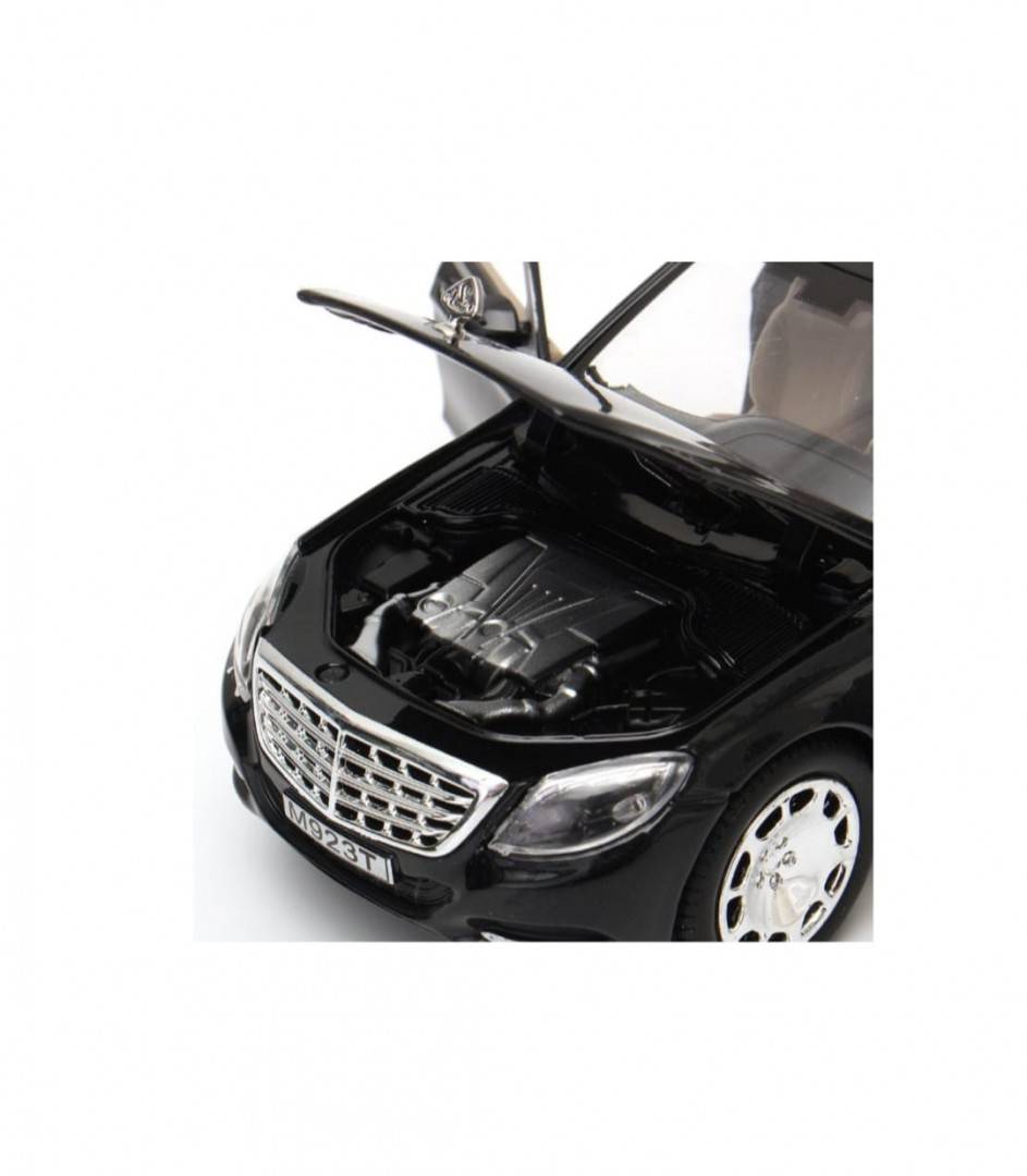 Masinuta metalica Mercedes Maybach S600, 1:24, usi mobil, portbagaj mobil, capota mobila, negru, 22 cm