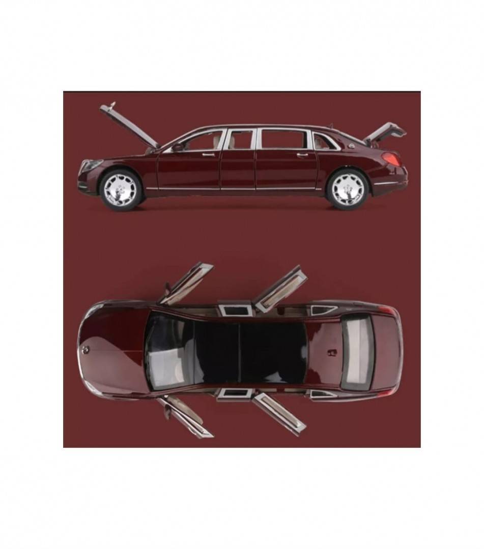 Masinuta metalica Mercedes Maybach S600, 1:24, usi mobil, portbagaj mobil, capota mobila, maro, 22 cm