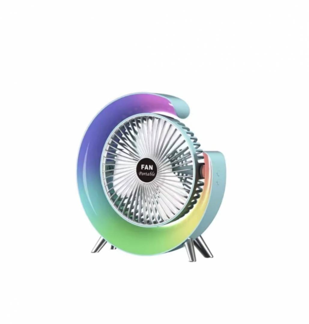 Mini ventilator portabil, multifunctional, 180°, 3 trepte de ventilare, 5 moduri de iluminare, Led RGB, silentios, USB, multicolor, 9.5 cm