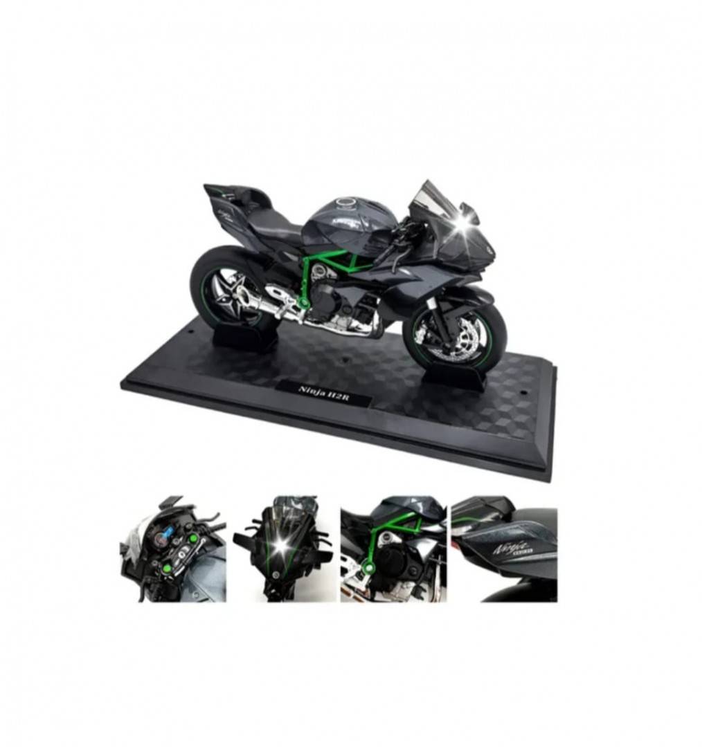 Motocicleta metalica,  KAWASAKI NINJA H2 R, scara 1:9, sunete, lumini, negru, 21 cm