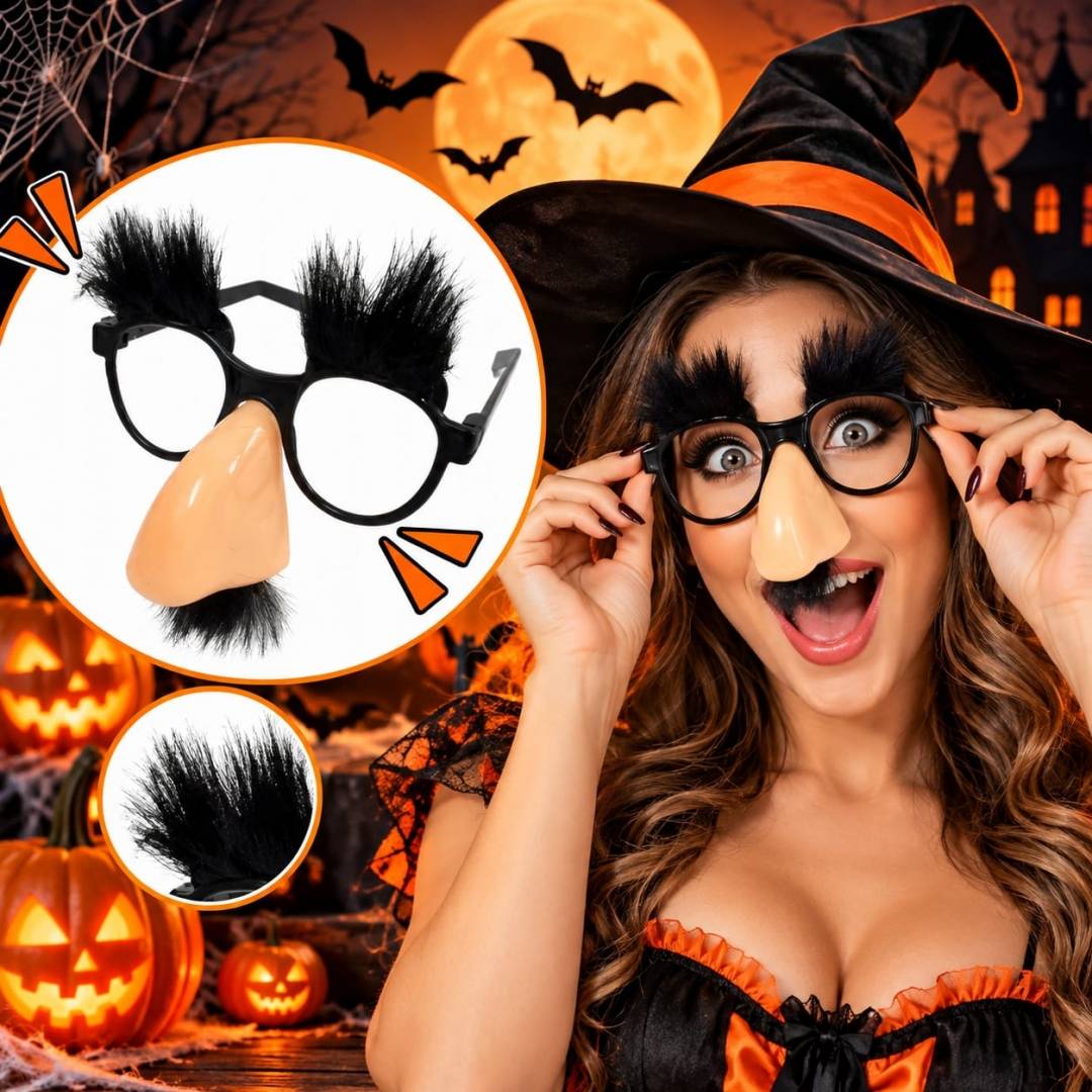 Ochelari hazlii cu nas, sprancene si mustata, Halloween, carnaval, 1 buc, multicolor, 8 ani+