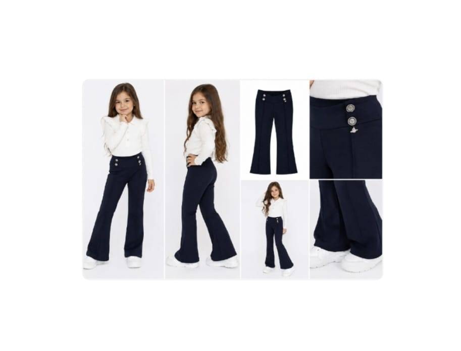 Pantaloni eleganți fetite pentru scoala, model Flare cu nasturi, bleumarin, 8 ani - 14 ani