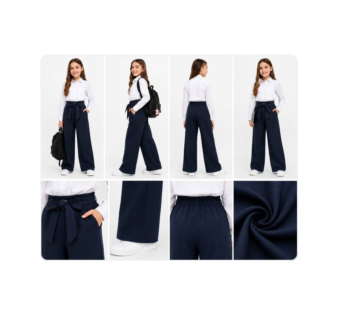 Pantaloni eleganți pentru fetițe, ideali pentru școală, lejeri, bleumarin, marimea 6 ani - 11 ani