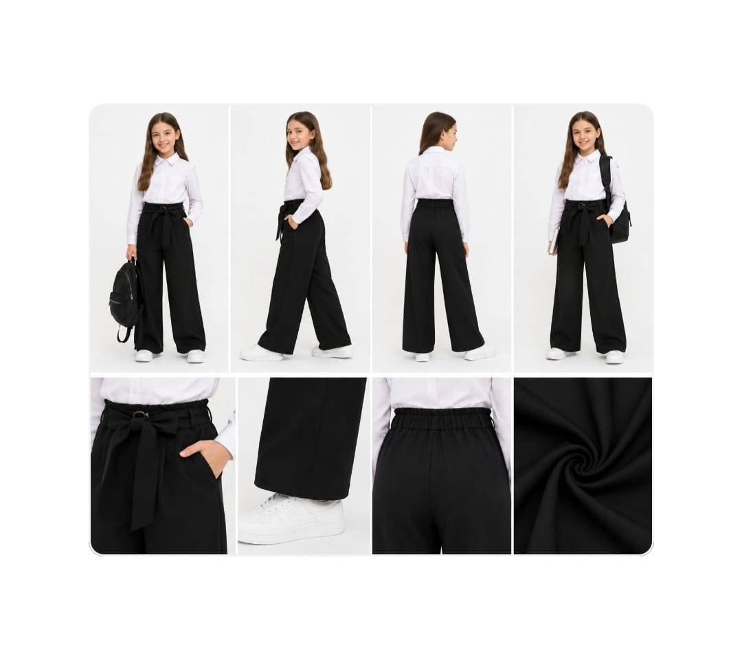 Pantaloni eleganți pentru fetițe, ideali pentru școală, lejeri, negru, marimea 6 ani - 11 ani