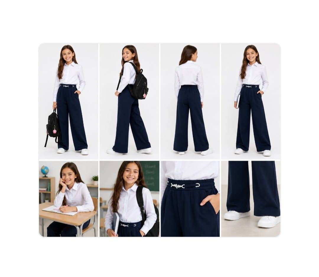 Pantaloni eleganți pentru fetițe, model școlar, bleumarin, marimea 6 ani - 11 ani