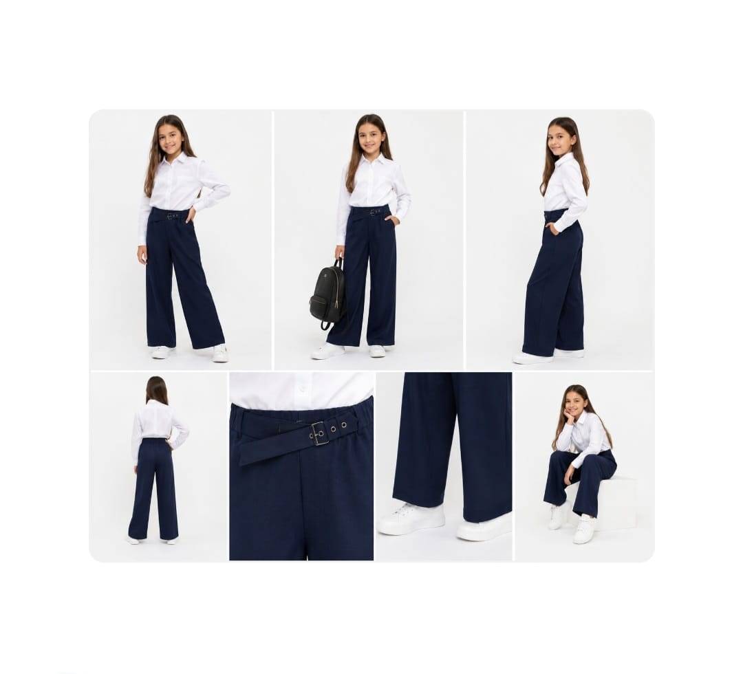Pantaloni eleganți pentru fetițe, pentru școală, lejeri, bleumarin, marimea 6 ani - 11 ani