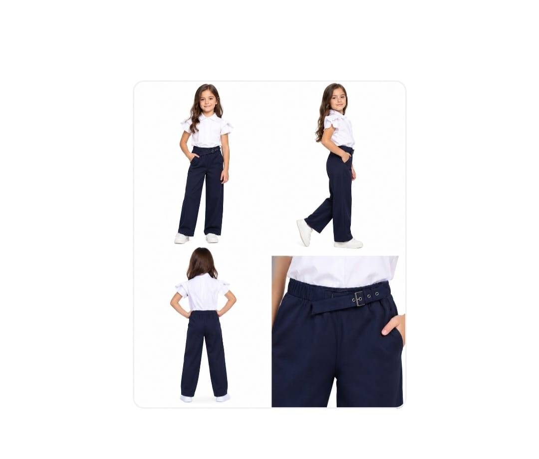 Pantaloni eleganți pentru fetițe, pentru școală, lejeri, bleumarin, marimea 6 ani - 11 ani