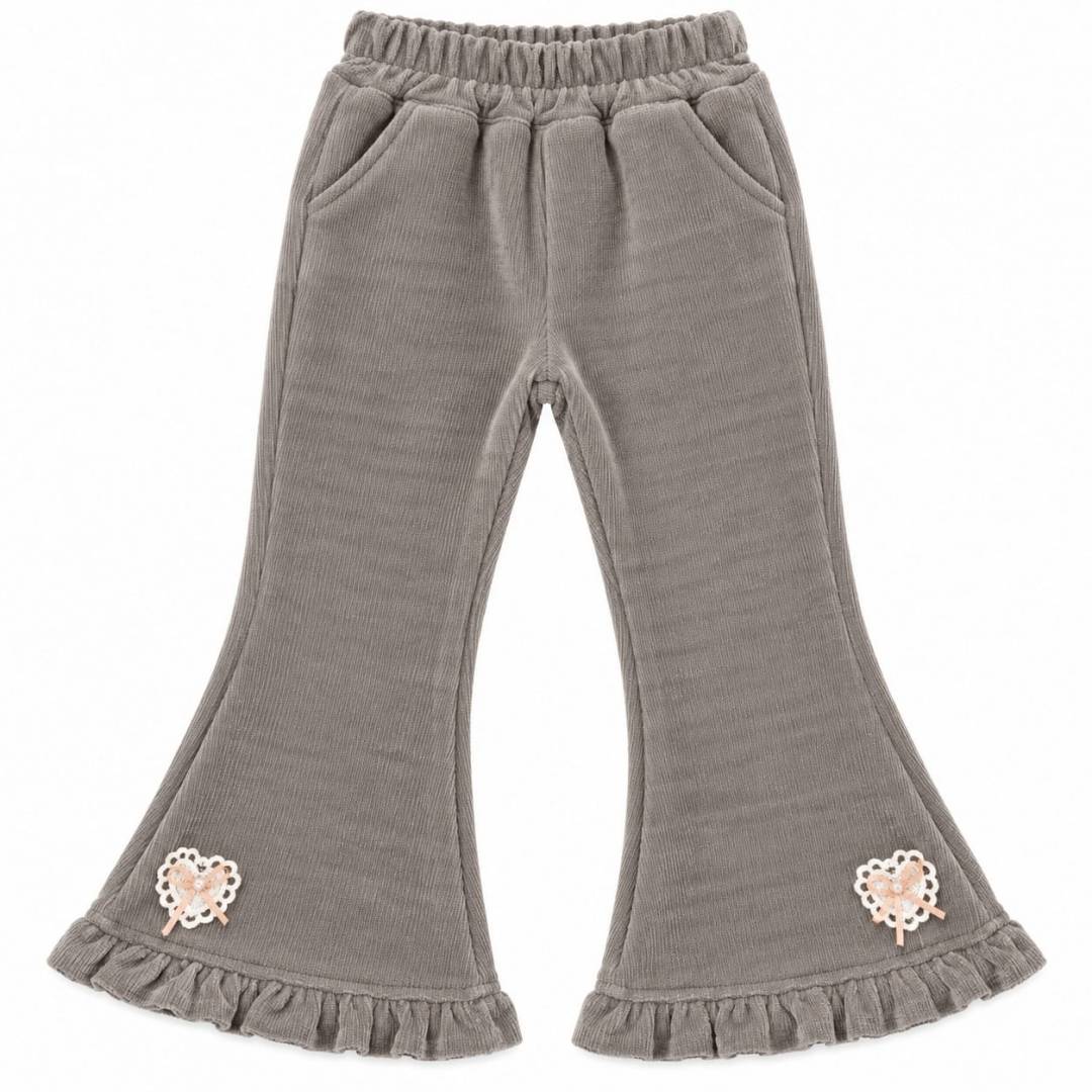 Pantaloni fete evazați, groși, flaușați la interior, ideali pentru sezonul toamnă-iarnă, bej inchis, 3 ani - 8 ani