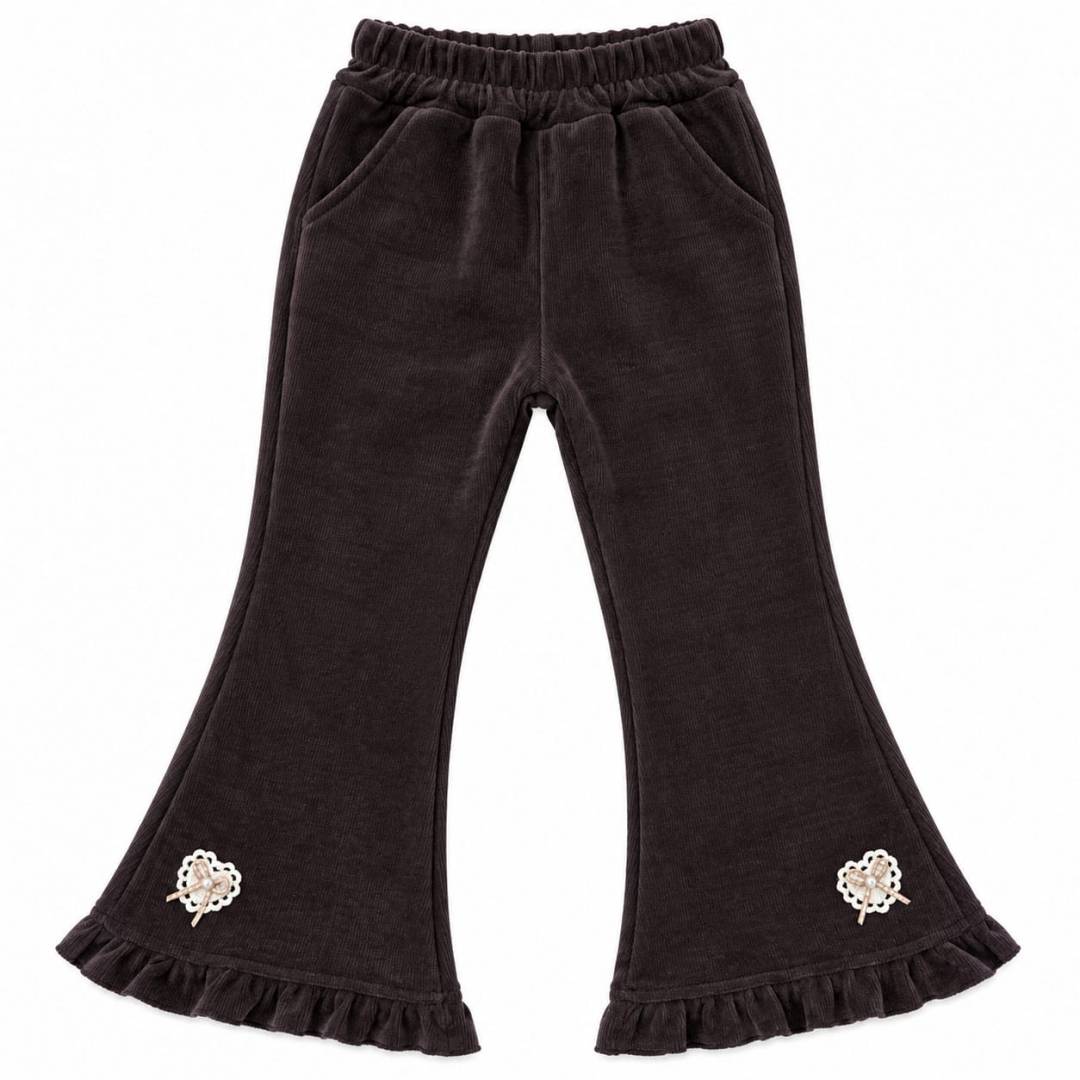 Pantaloni fete evazați, groși, flaușați la interior, ideali pentru sezonul toamnă-iarnă, maro inchis, 3 ani - 8 ani