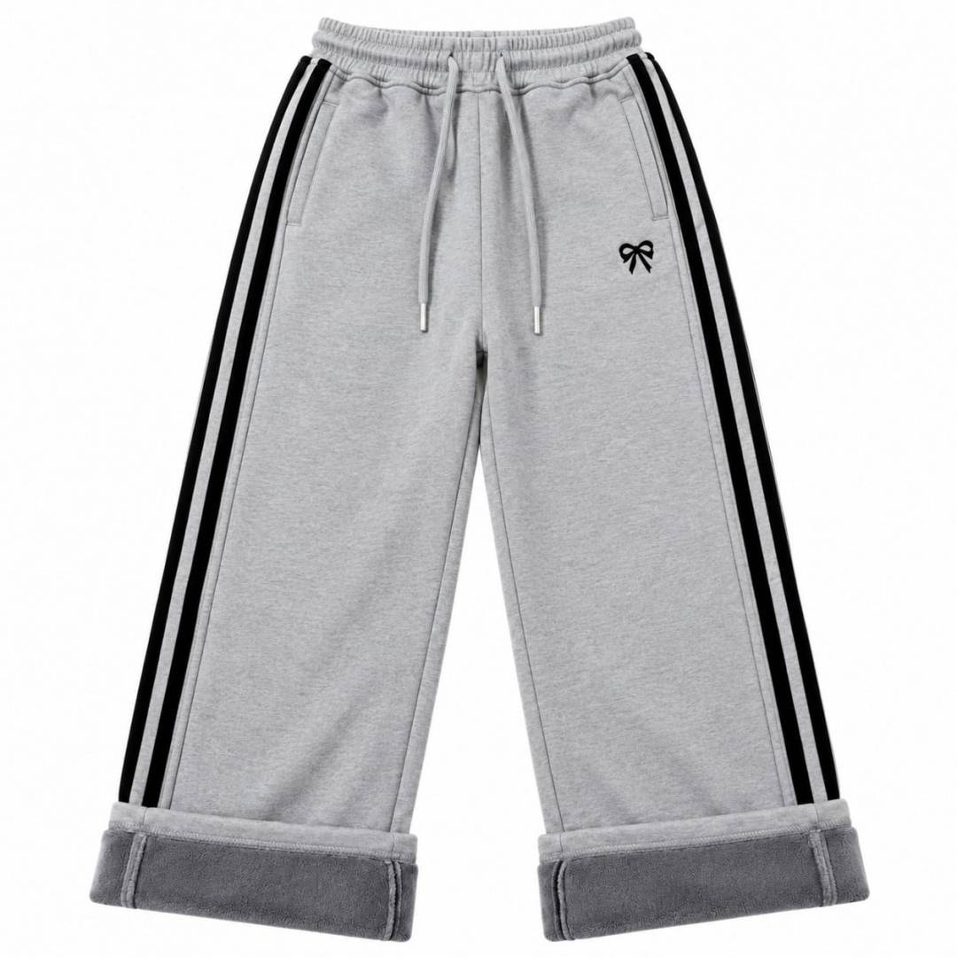 Pantaloni fete groși de iarnă, model larg, pentru școală și ținute casual, 1buc, gri, 6 ani - 11 ani