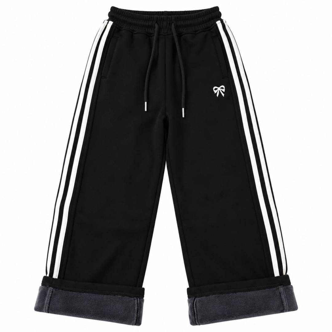 Pantaloni fete groși de iarnă, model larg, pentru școală și ținute casual, 1buc, negru, 6 ani - 11 ani