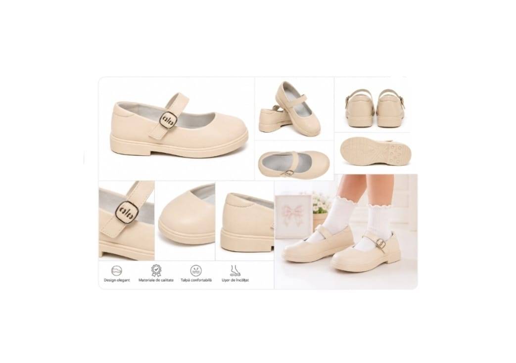 Pantofi eleganti fete, Apawwa 3523R, beige, marimea 30 cm - marimea 35