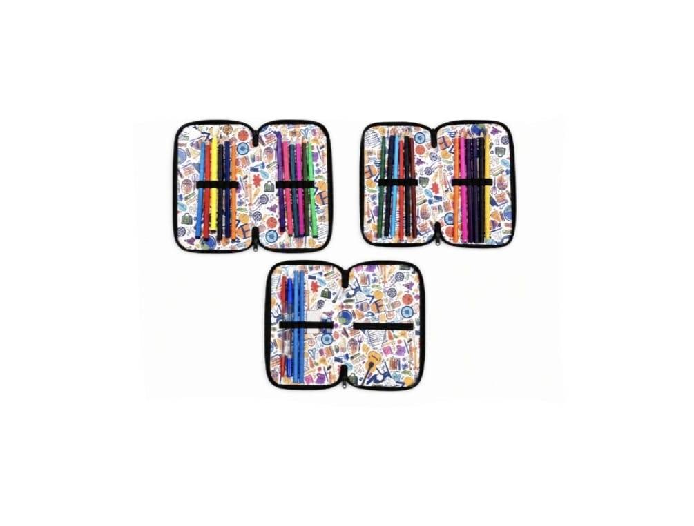 Penar triplu echipat, 3D, fermoar, 32 piese, Ponei, roz/multicolor
