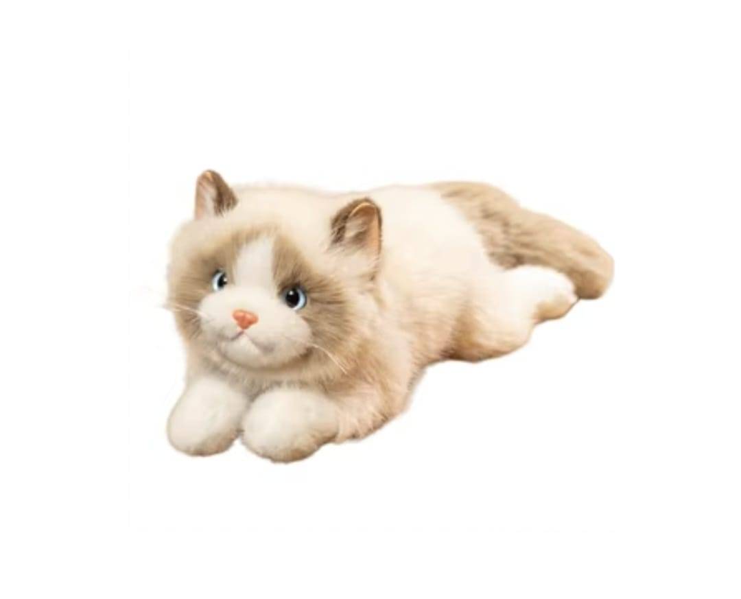 Pisica de plus, realista, miauna, bej/multicolor, 45 cm