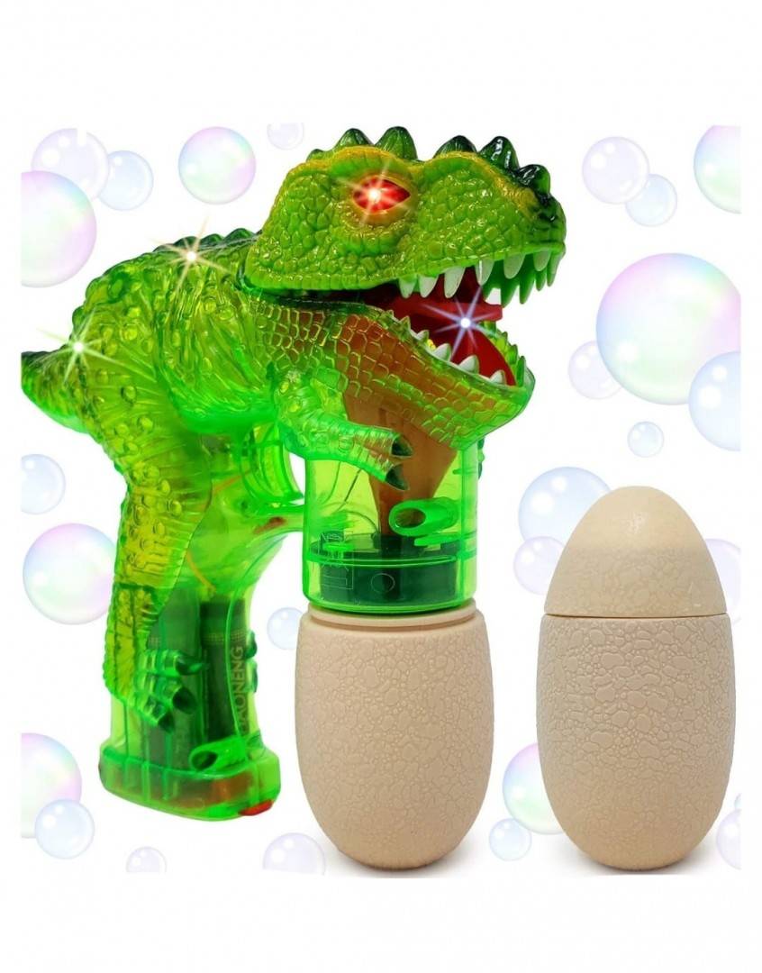 Pistol de jucarie, model Dino, baloane de sapun, sunete si lumini, verde