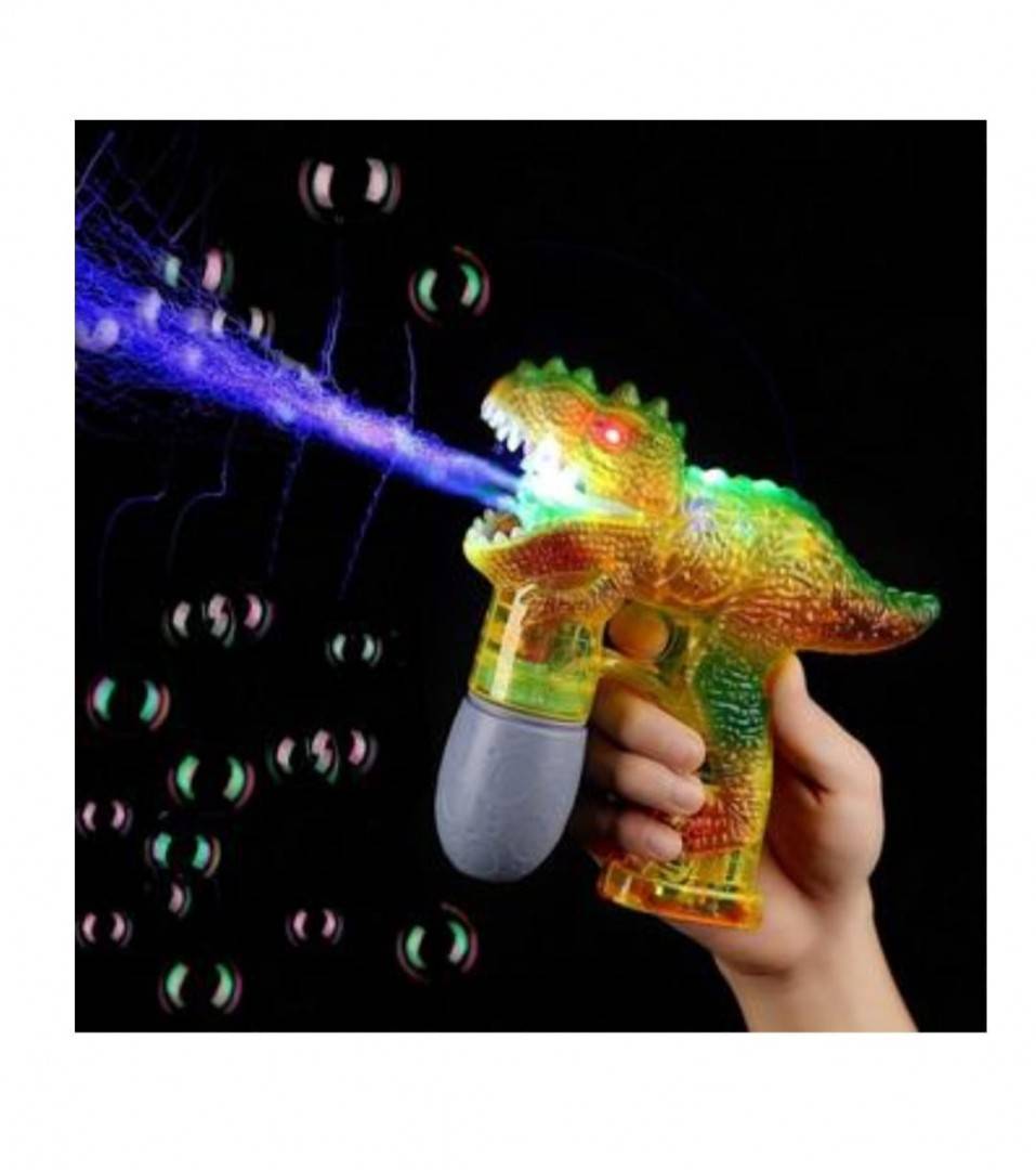 Pistol de jucarie, model Dino, baloane de sapun, sunete si lumini, verde