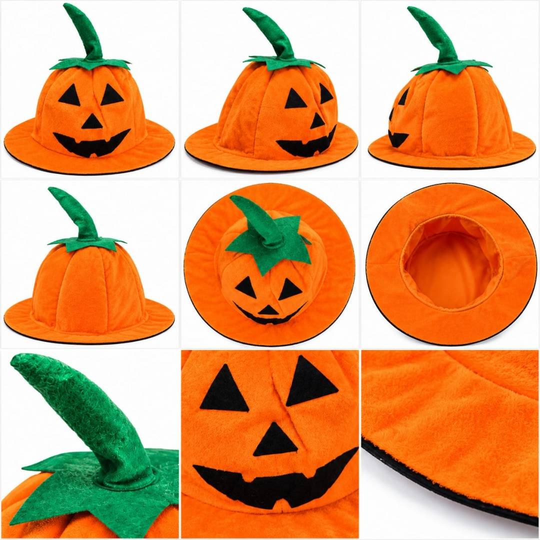 Pălărie Halloween Dovleac pentru copii, accesoriu petreceri tematice, portocalie cu verde, 4+ ani