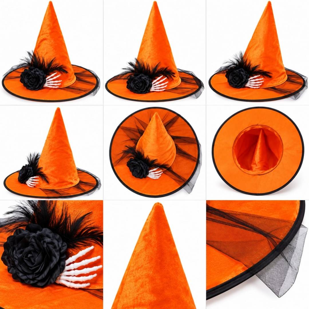 Pălărie Vrăjitoare Halloween pentru copii, accesoriu costum petrecere, portocaliu, 5+ ani