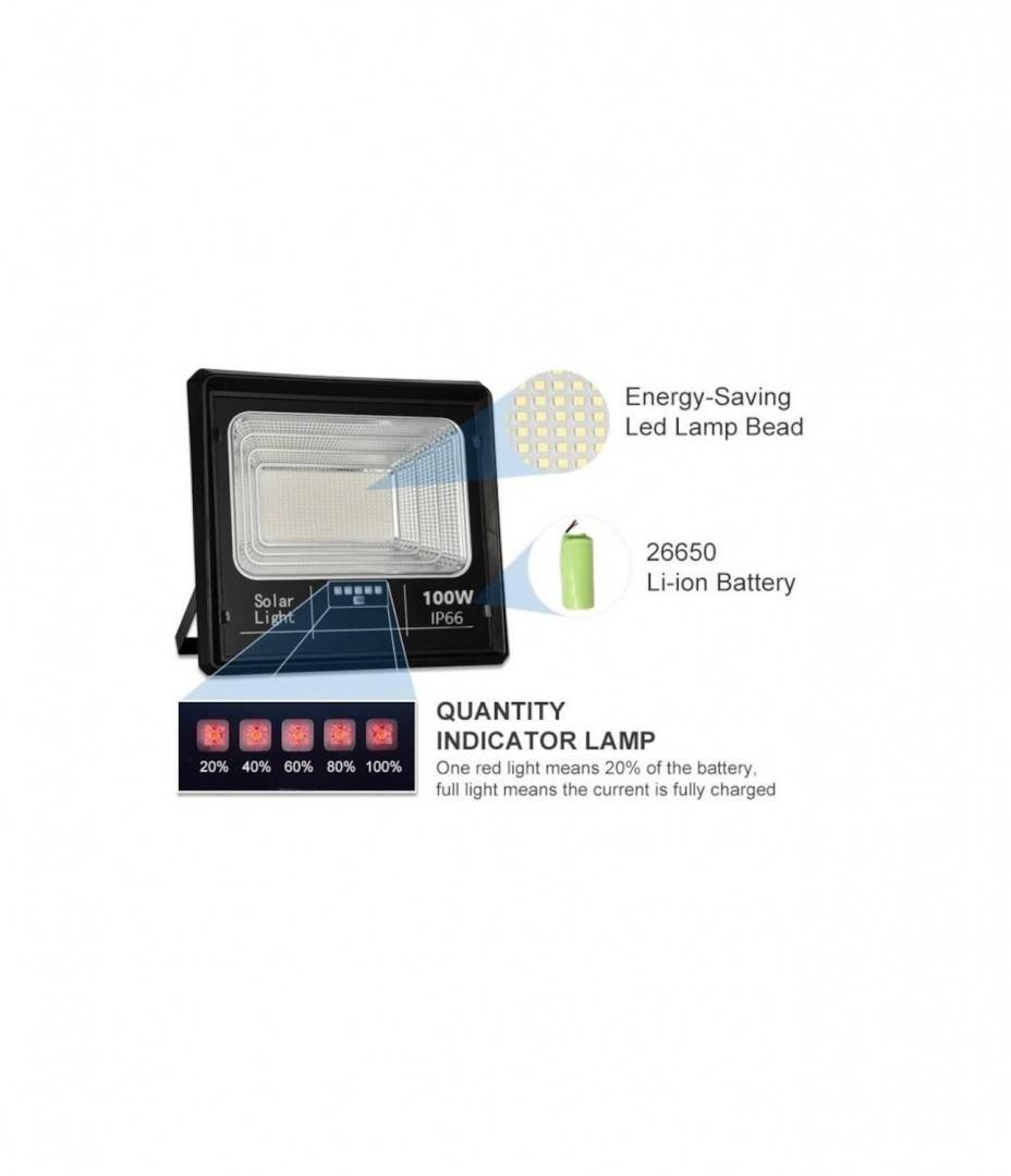 Proiector solar puternic de 100W, 108 LED SMD, panou solar si telecomanda, IP66