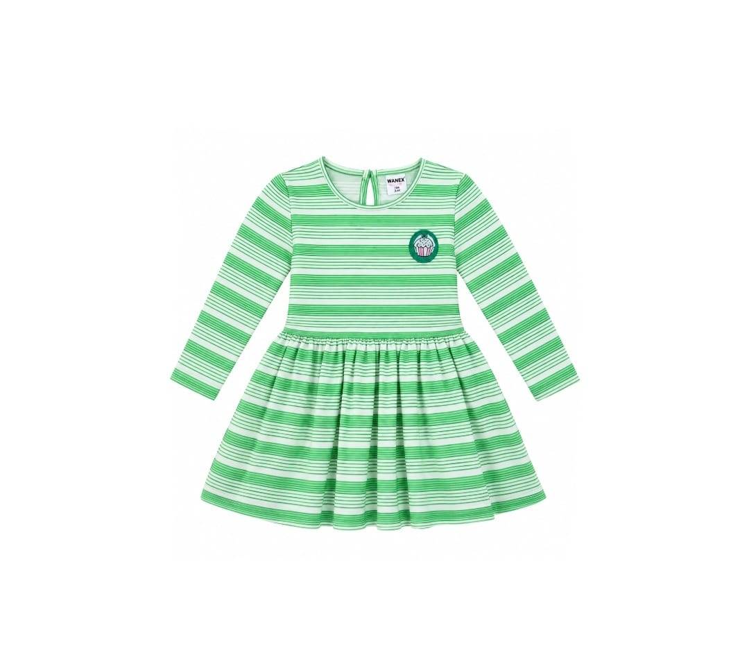Rochiță pentru fete, model în dungi, bumbac, verde, marimea 12 luni - 3 ani