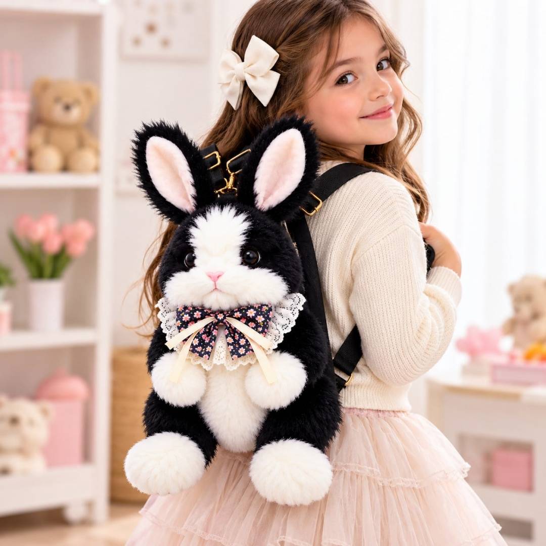 Rucsac plus Iepuras, MASHASHOP, negru/alb, 40 cm