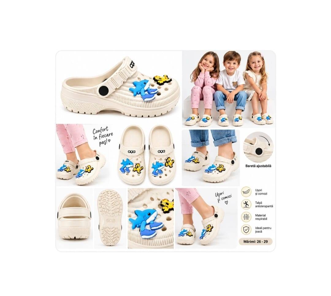Saboti copii tip clog, cu decorațiuni Animale Marine, multicolor, mărimea 24 - 29