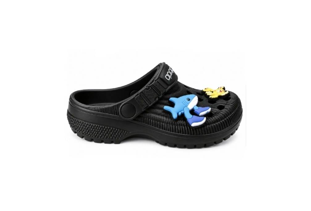 Saboti copii tip clog, cu decorațiuni Animale Marine, negru/multicolor, mărimea 24 - 29