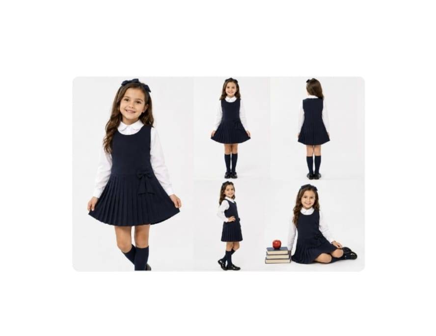 Sarafan scolar pentru fete, cu pliuri si fermoar, MASHASHOP, bleumarin, 6 ani - 12 ani