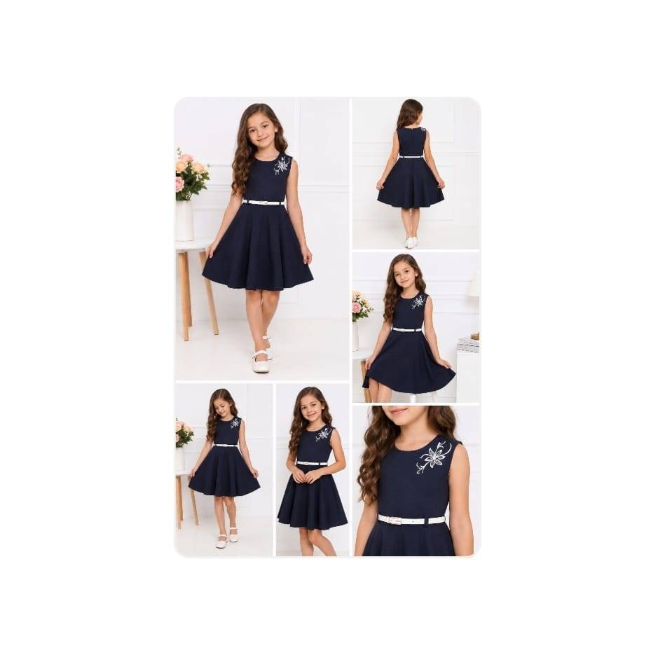 Sarafan scolar pentru fete, curea alba, bleumarin, 128 cm - 140, 8 ani - 10 ani