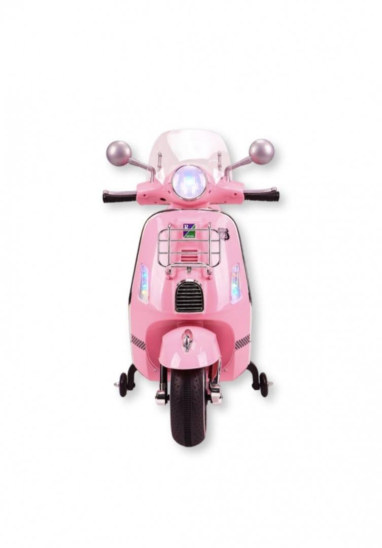 Scuter Electric Vespa pentru copii , roti ajutatoare , muzica si lumini , 2 motoare ,12V , roz 