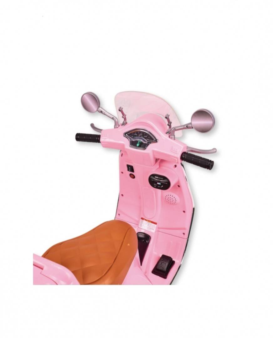 Scuter Electric Vespa pentru copii , roti ajutatoare , muzica si lumini , 2 motoare ,12V , roz 